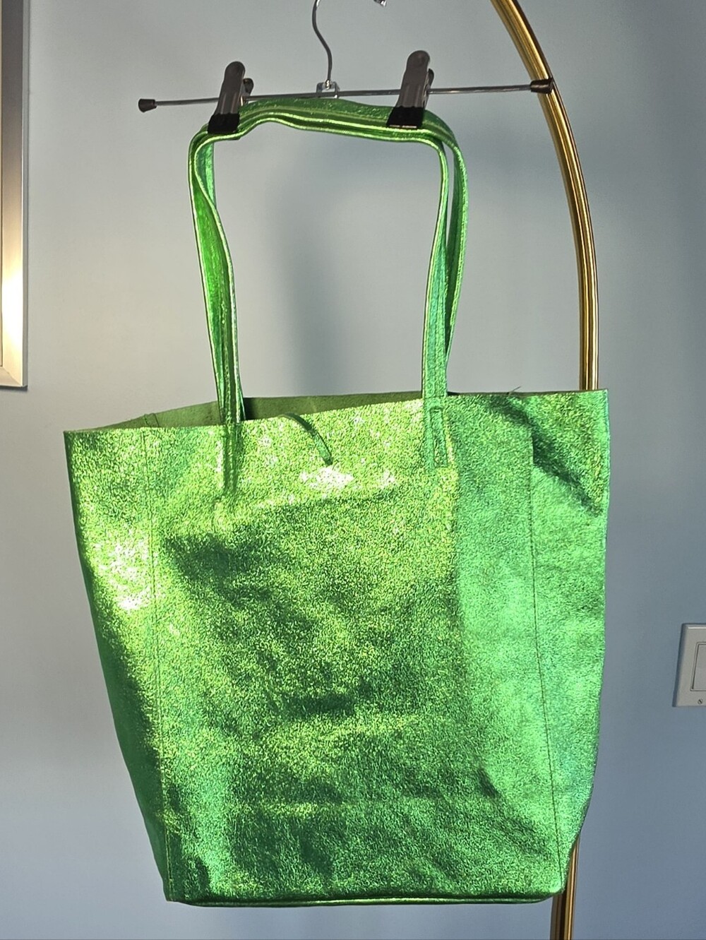 Vittoria Pacini Green Metallic Italian Leather Tote Shopper Bag